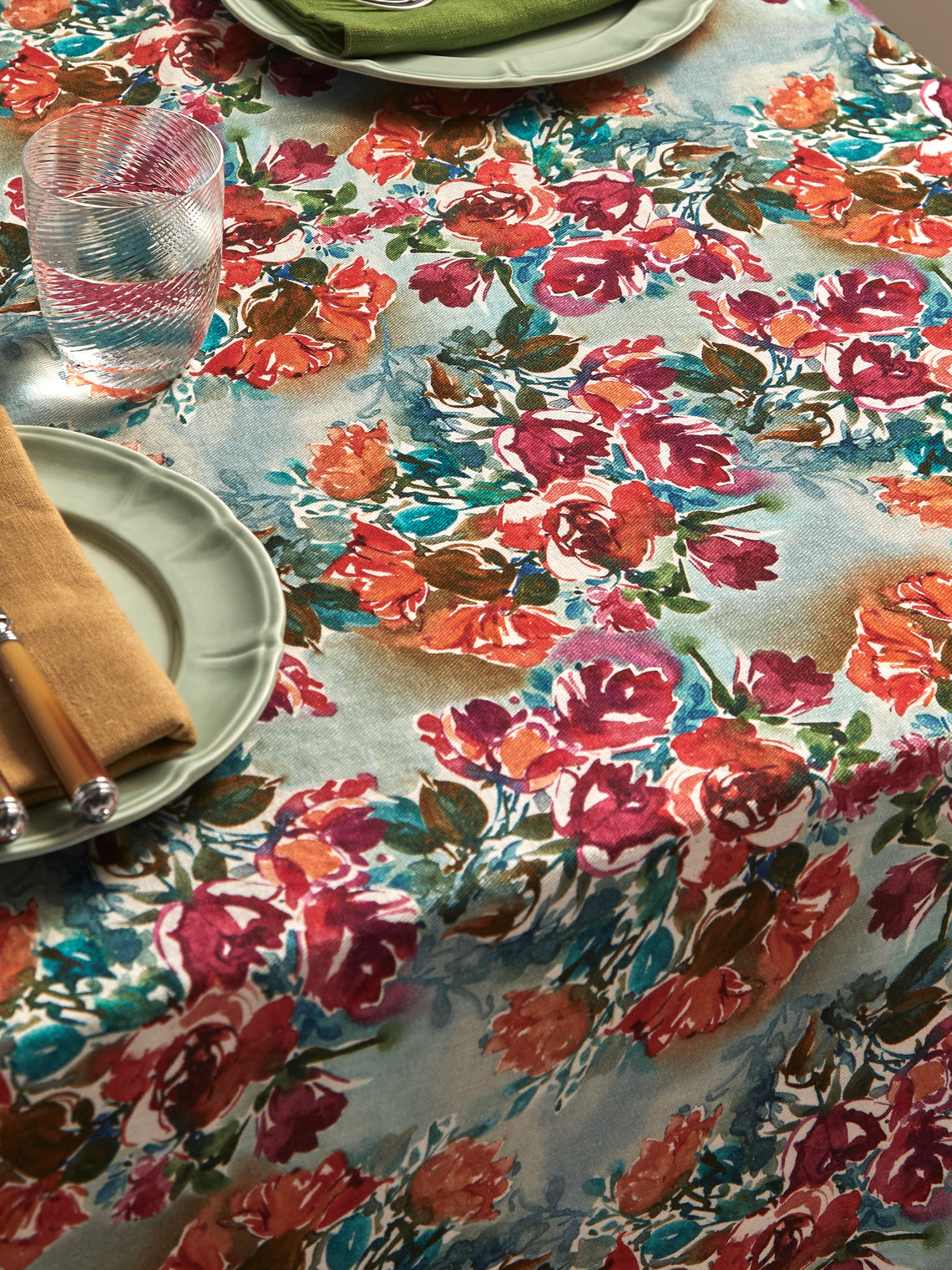 The House of Lyria - Peonies Linen Rectangular Tablecloth (138in/3.5m) - Pink - ABASK