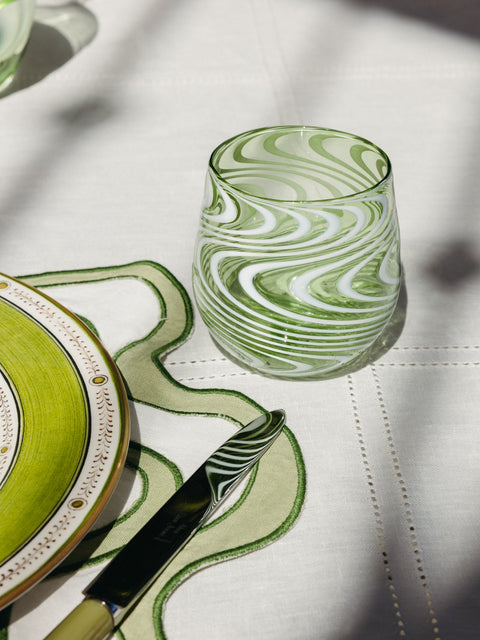 Cosima Swayze - Wave Hand-Blown Murano Glass Tumbler - Green - ABASK