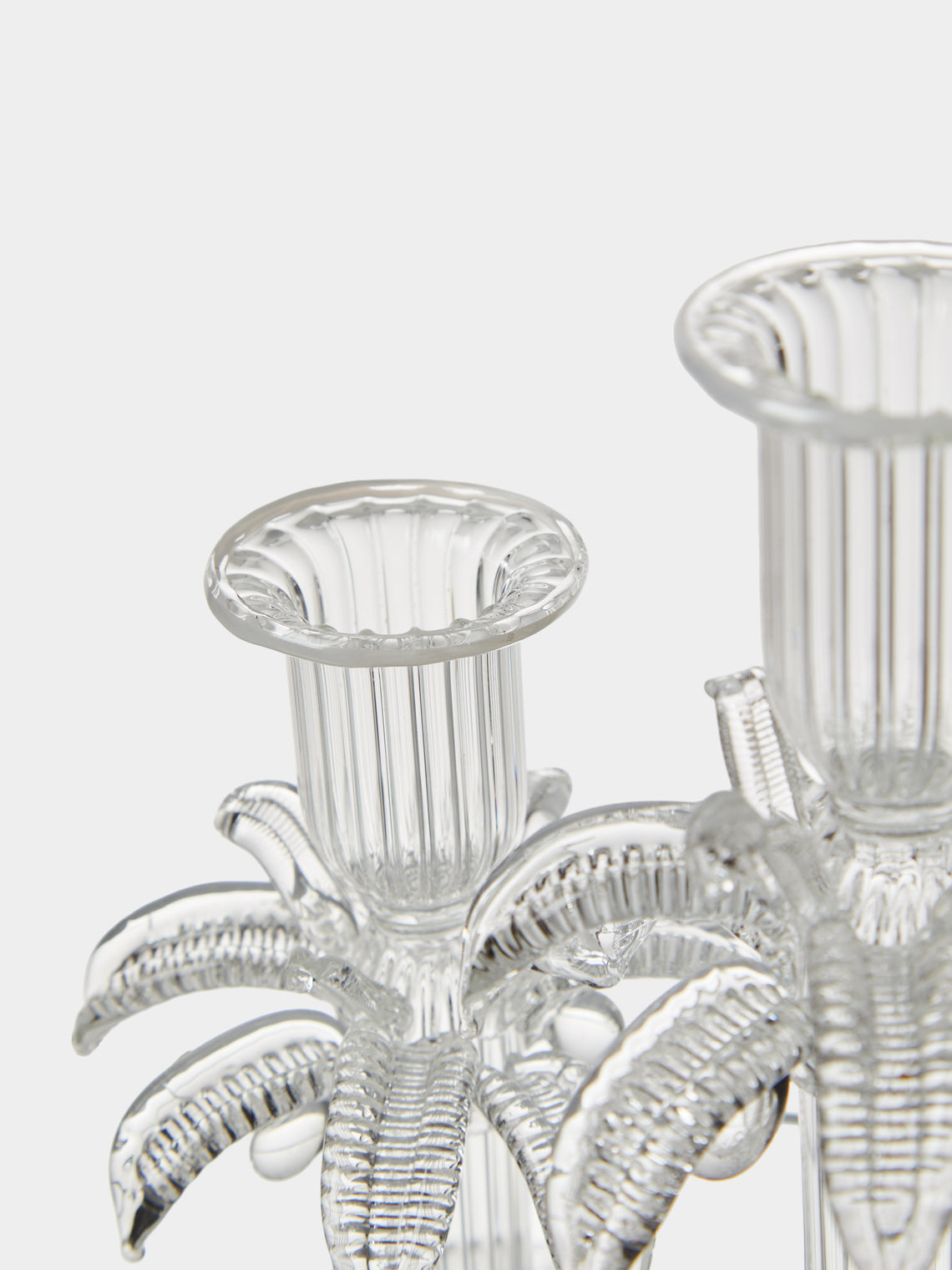 Alya Tannous - | Set of 2 | Palm Tree Hand-Blown Glass Candlesticks - Clear - ABASK
