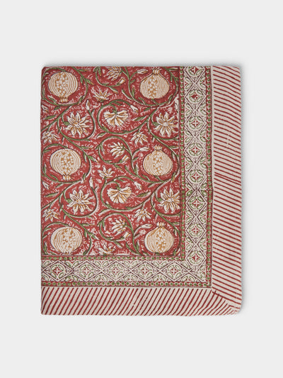 Chamois - Tangier Pomegranate Block-Printed Cotton Rectangular Tablecloth (106.5in/2.7m) - Multiple - ABASK - 