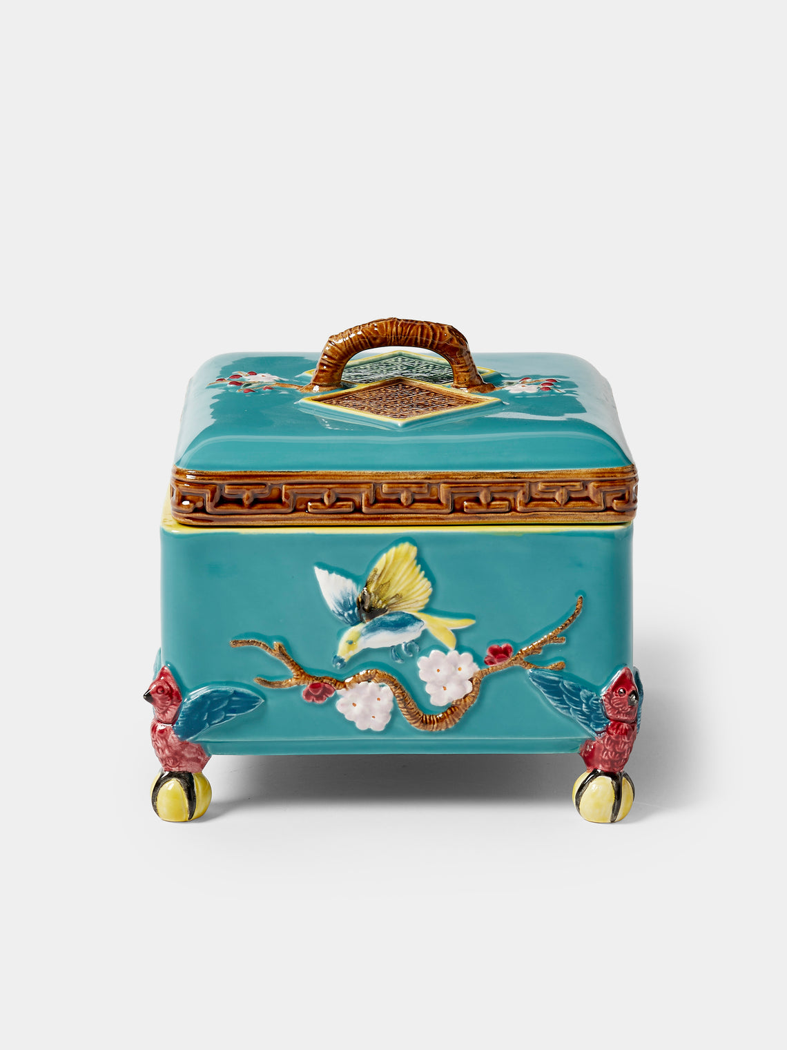 Verdolini - Bird Hand-Painted Majolica Ceramic Box - Blue - ABASK - 