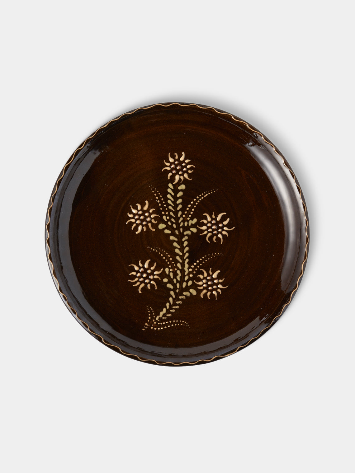 Poterie d’Évires - Flowers Hand-Painted Ceramic Plates – 9.5in/24cm (Set of 8) - Dark brown - ABASK