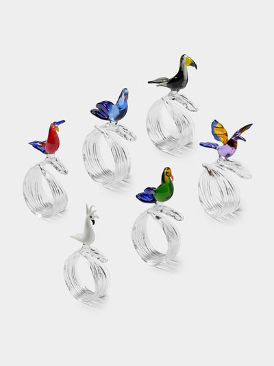 Casarialto - | Set of 6 | Tropical Birds Hand-Blown Glass Napkin Rings - Multiple - ABASK - 
