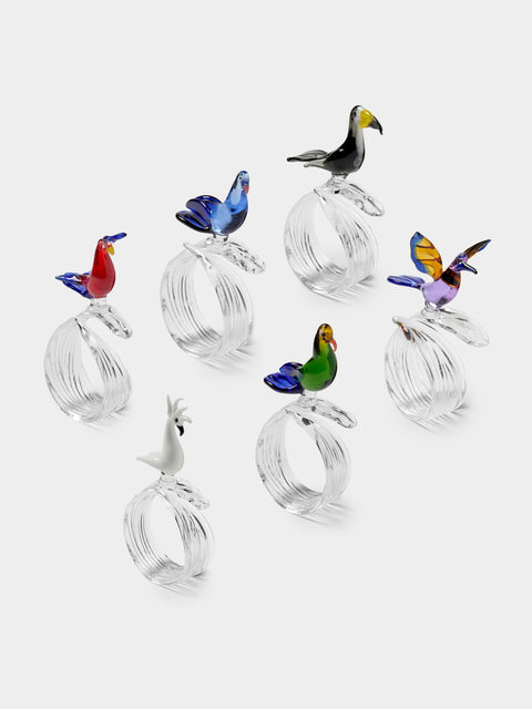 Casarialto - | Set of 6 | Tropical Birds Hand-Blown Glass Napkin Rings - Multiple - ABASK - 