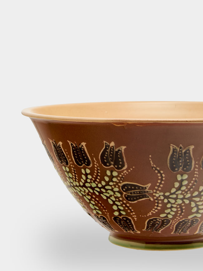 Poterie d’Évires - Flowers Hand-Painted Ceramic Petite Salad Bowl - Light brown - ABASK