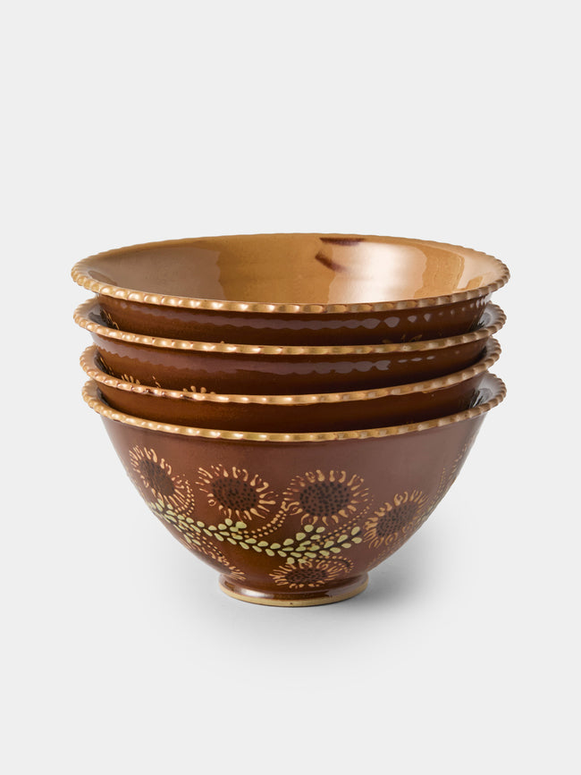 Poterie d’Évires - Flowers Hand-Painted Ceramic Fluted Bowls (Set of 4) - Light Brown - ABASK - 