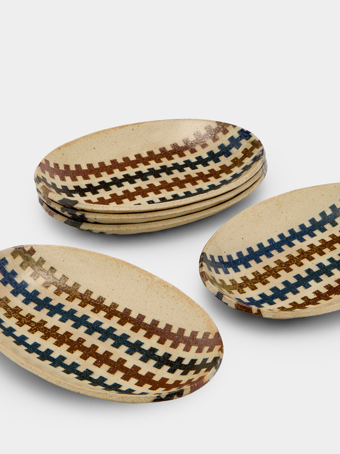 Makidani-gama - No. 1 Nerikomi Ceramic Medium Oval Bowls (Set of 5) - Multiple - ABASK