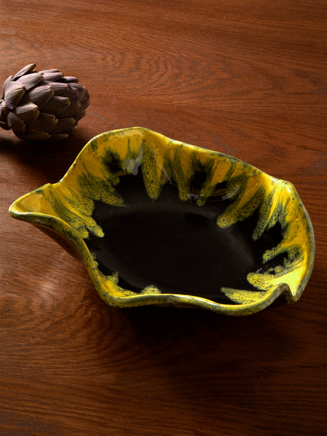 Antique and Vintage - 1950s Reactive-Glaze Ceramic Bowl - Yellow - ABASK
