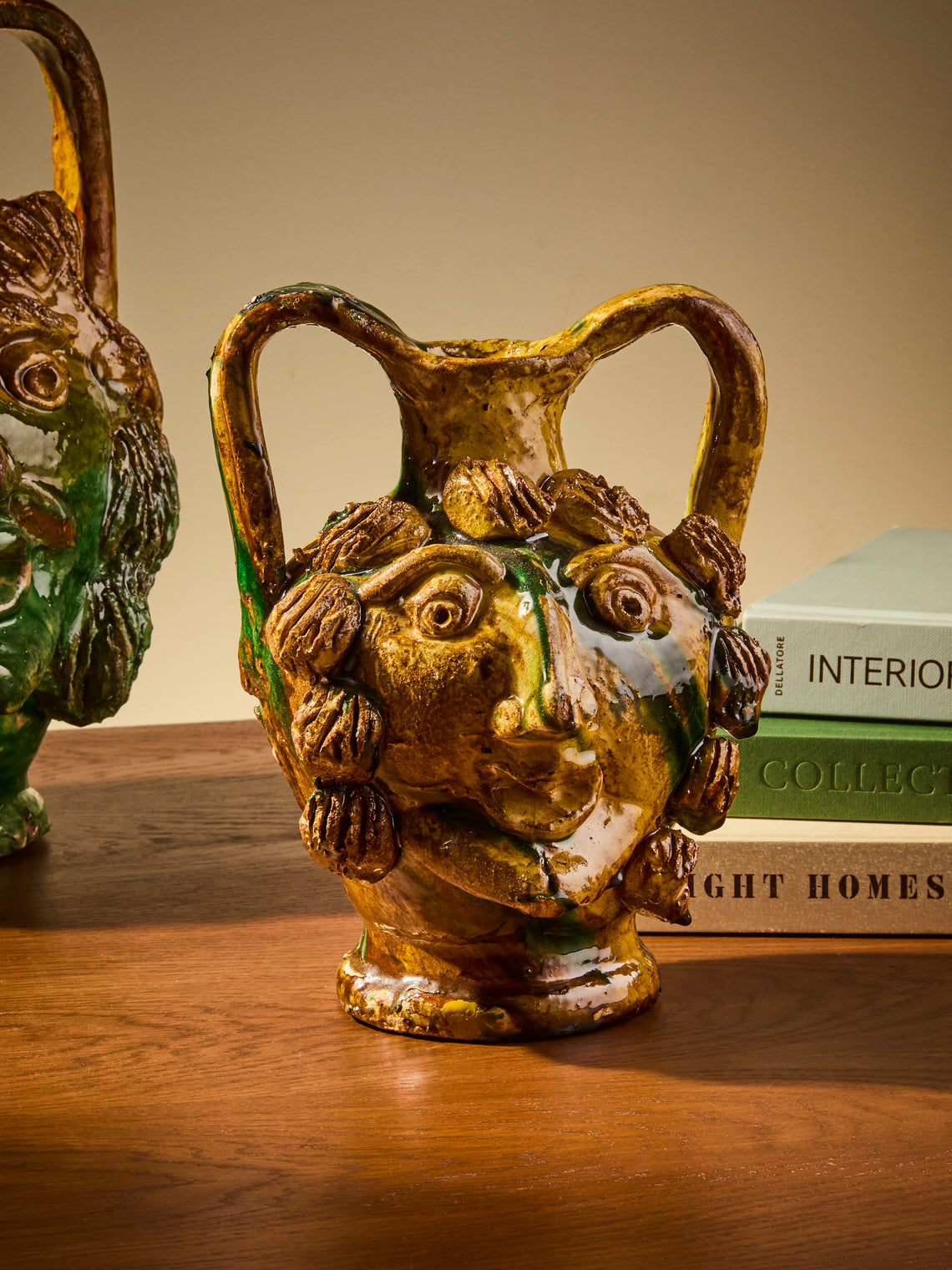 Antique and Vintage - 1990s Condurso Face Ceramic Vessel (10in/25cm) - Yellow - ABASK