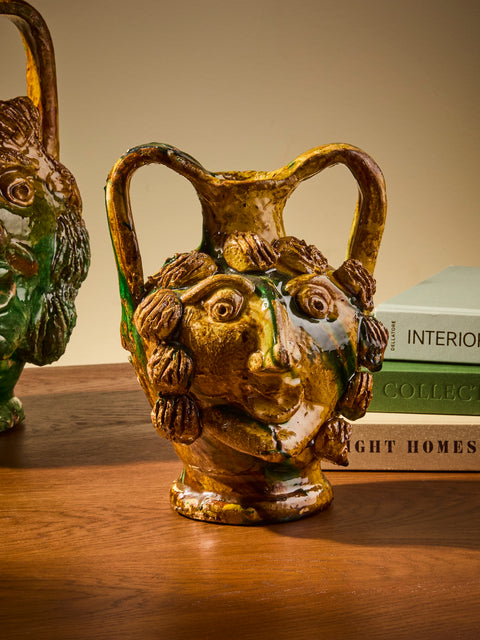 Antique and Vintage - 1990s Condurso Face Ceramic Vessel (10in/25cm) - Yellow - ABASK