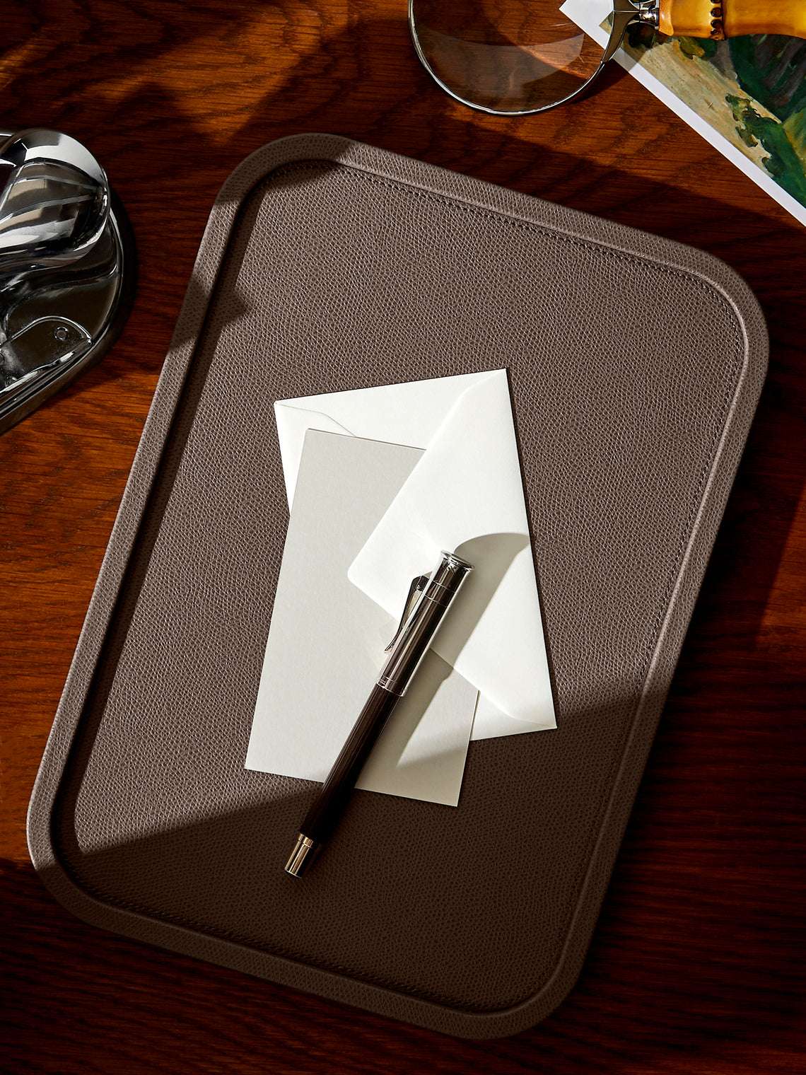 Giobagnara - Arcobaleno Leather Tray (12.5in/31.5cm) - Gray - ABASK