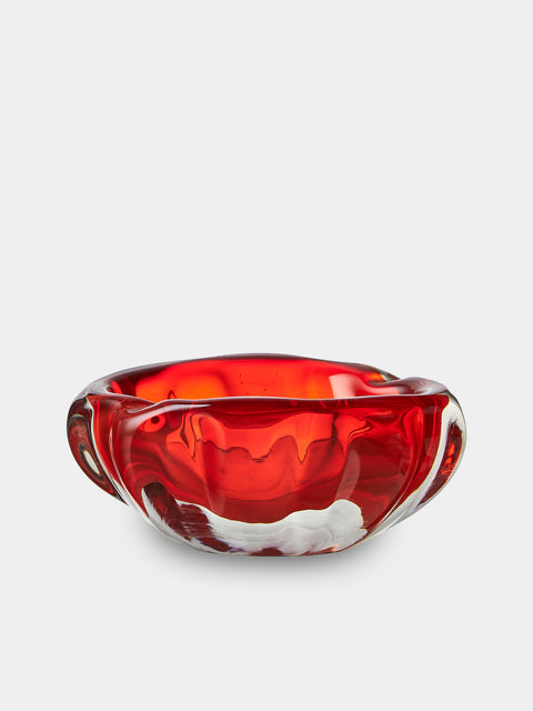 Antique and Vintage - Mid-Century Glass Ashtray - Red - ABASK - 