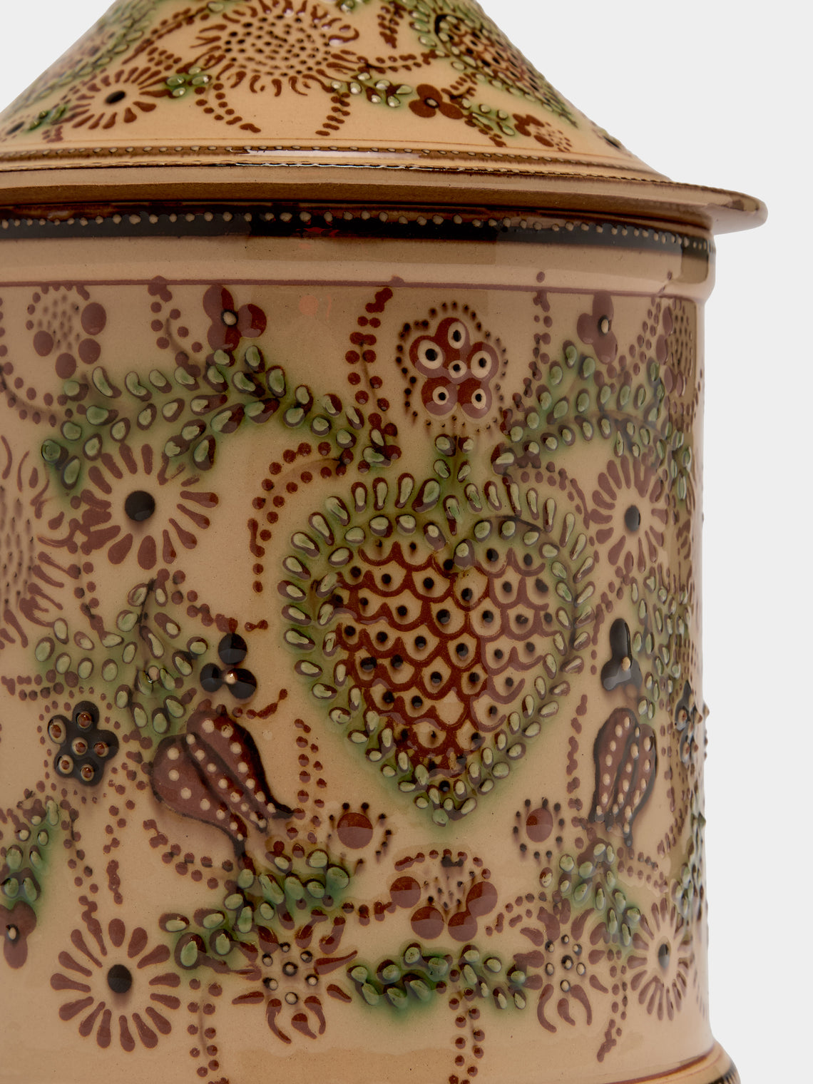 Poterie d’Évires - Flowers Hand-Painted Ceramic Medium Lidded Pot - Cream - ABASK