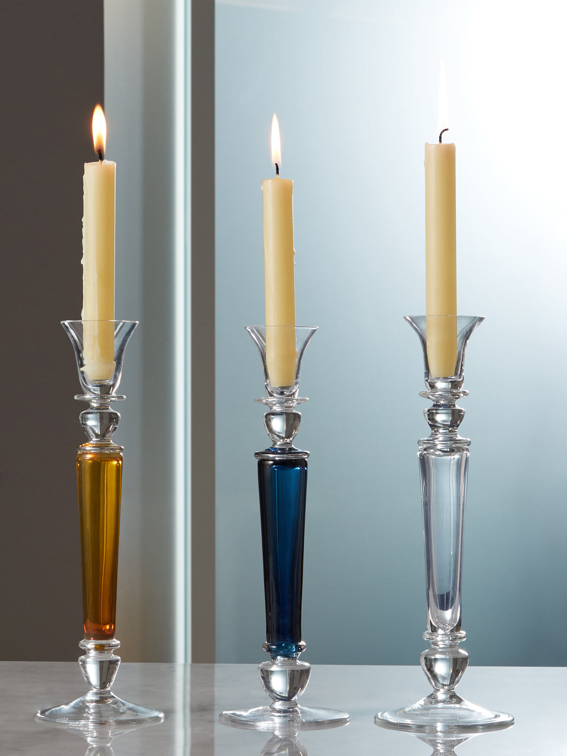 Theresienthal - Memphis Hand-Blown Crystal Candlestick (Set of 2) - Blue - ABASK