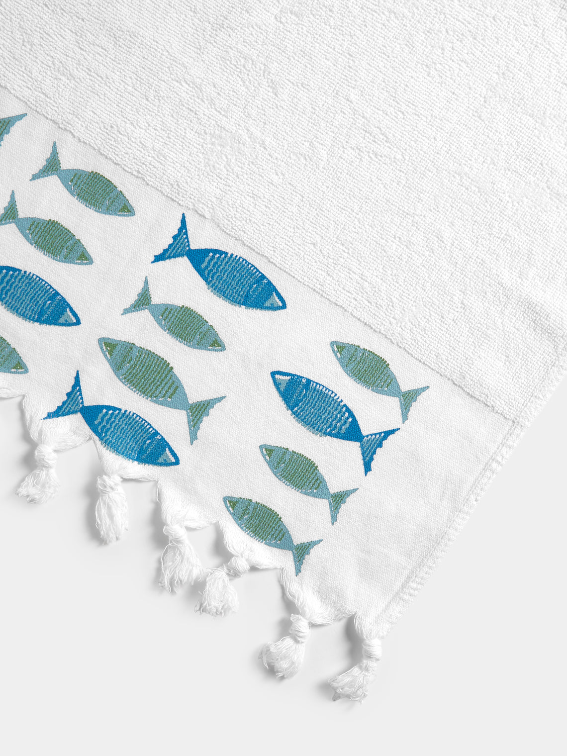 Anut Cairo - Small Fish Hand-Printed Cotton Beach Towels (Set of 2) - Blue - ABASK