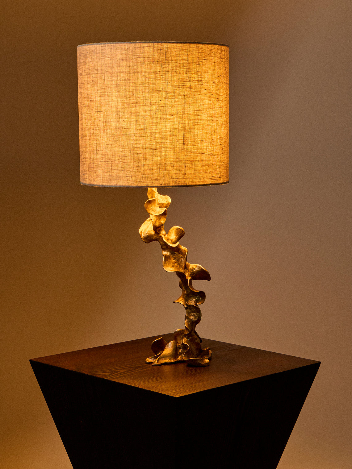 Viya - Saffron Brass and Embroidered Cotton Small Table Lamp - Brass - ABASK