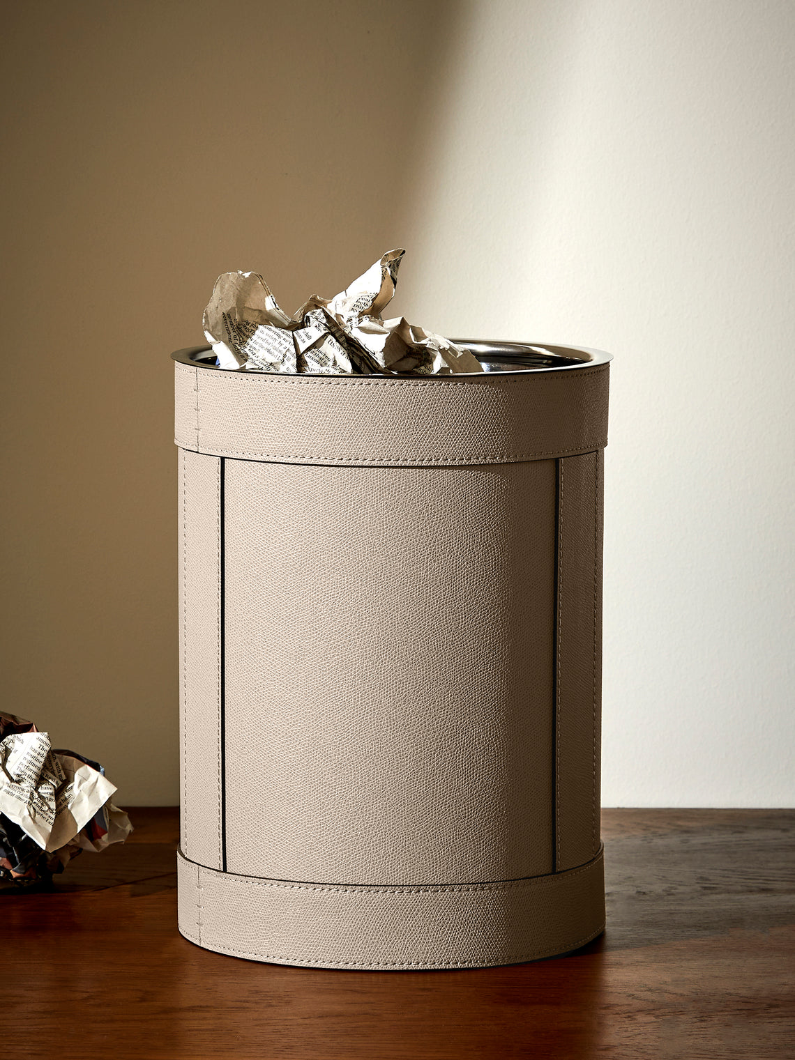 Giobagnara - Brus Leather Wastepaper Bin - Beige - ABASK