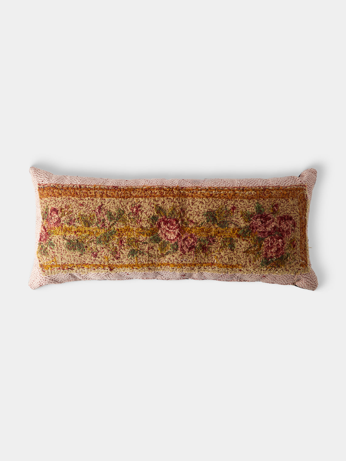 By Walid - 19th-Century Needlepoint Wool, Linen and Damask Cushion (33.5in/85cm) - Multiple - ABASK - 