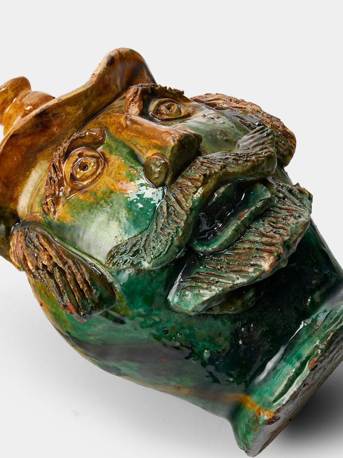 Antique and Vintage - 1990s Condurso Face Ceramic Vessel (12in/30.5cm) - Yellow - ABASK