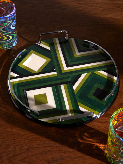 Mastellone Giuseppe - Wood Inlay Tray (12.5in/32cm) - Green - ABASK