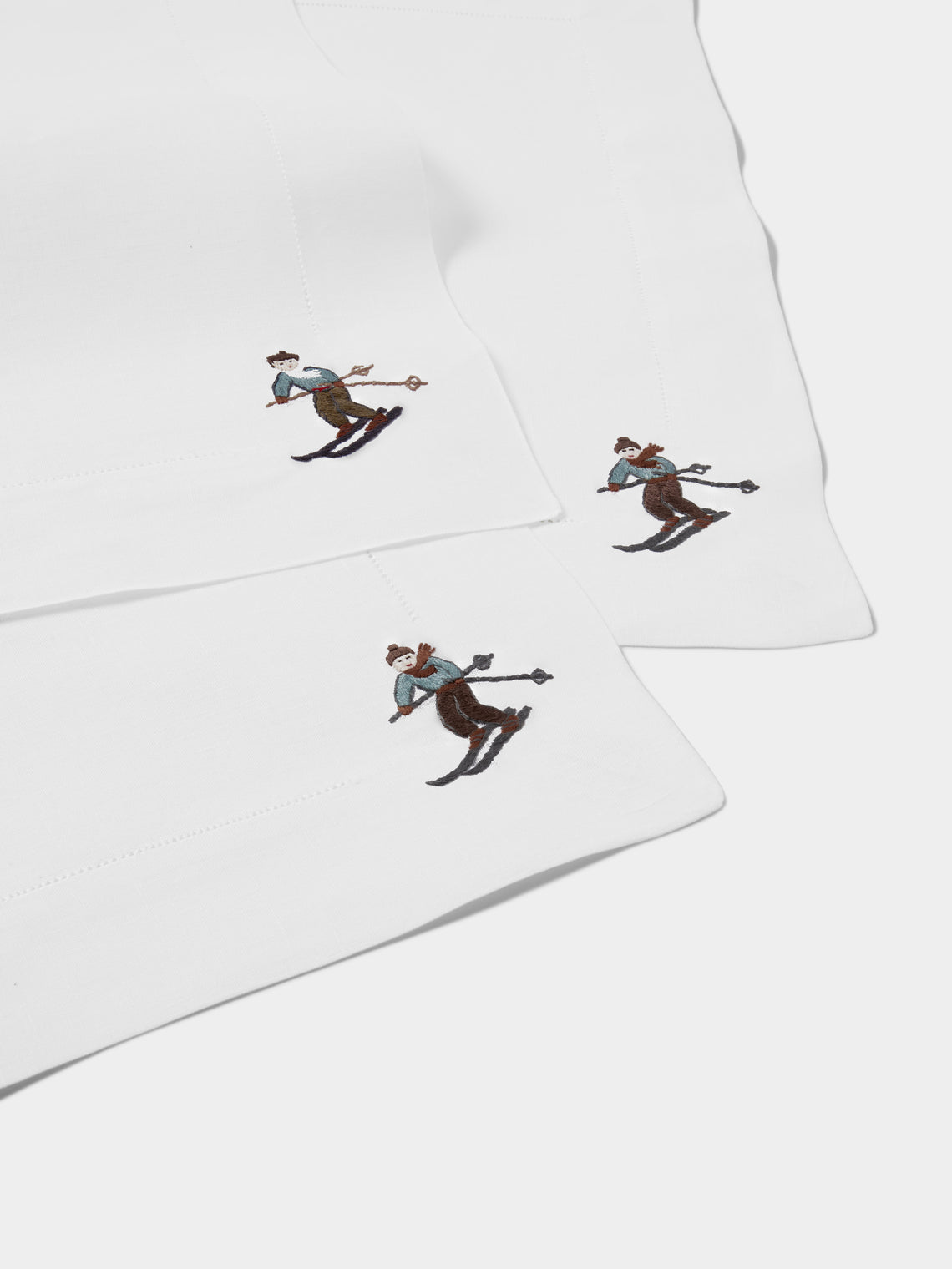 ERI Textiles - | Set of 4 | Skiers Hand-Embroidered Linen Placemats - Multiple - ABASK