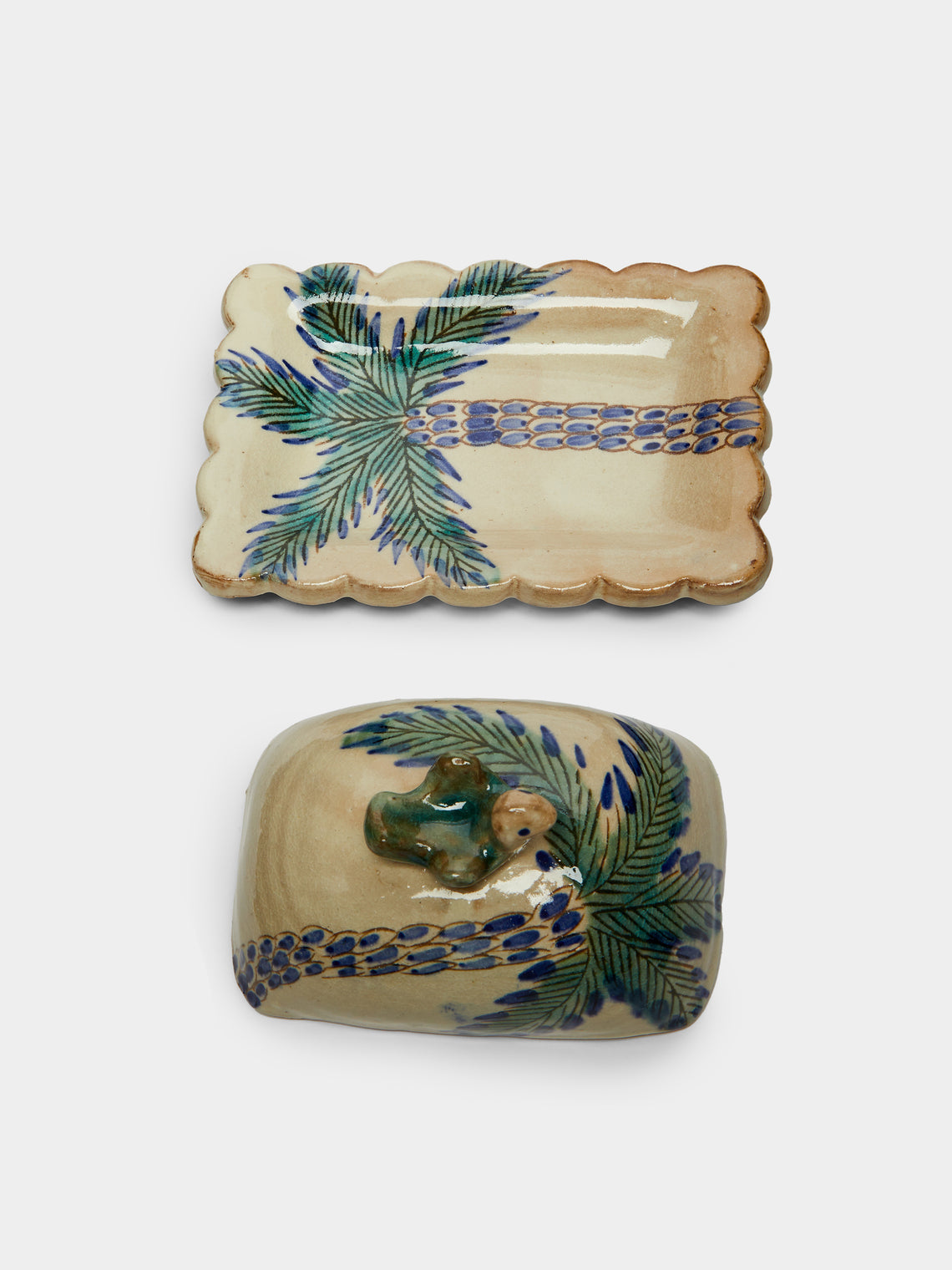 Anut - Palms Hand-Painted Ceramic Butter Dish -  - ABASK