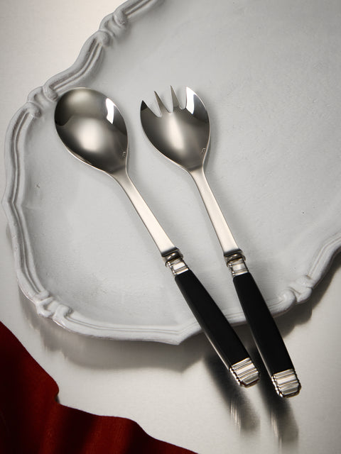 Alain Saint-Joanis - | Set of 2 | Empire Resin Salad Servers - Black - ABASK