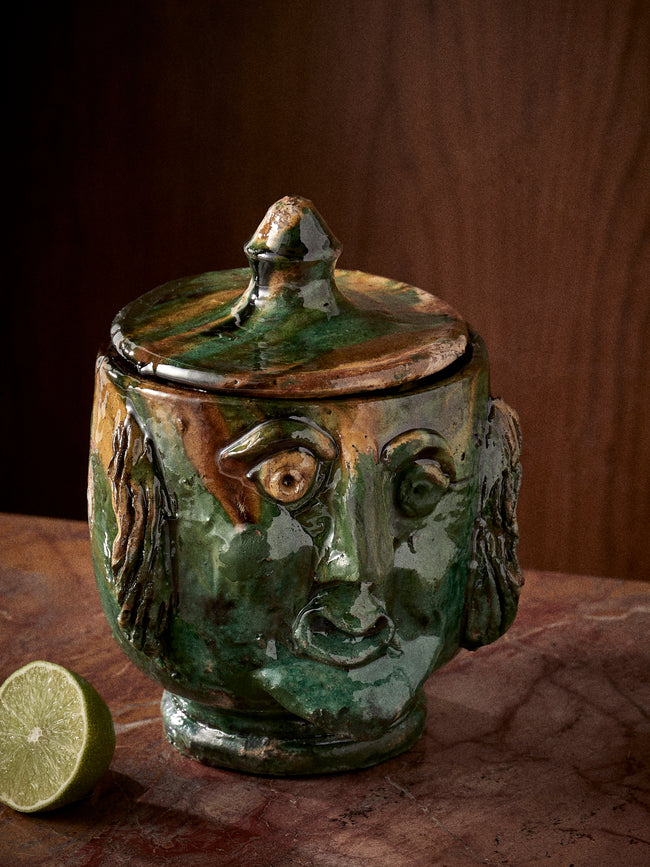 Antique and Vintage - 1990s Condurso Face Ceramic Vessel (6in/15.5cm) - Yellow - ABASK