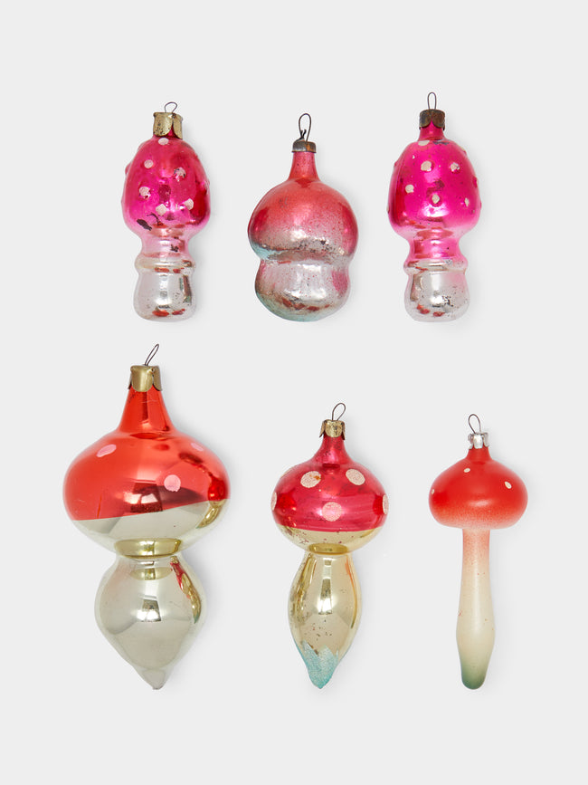 Antique and Vintage - 1950s Mushrooms Glass Large Tree Decorations (Set of 6) -  - ABASK - 