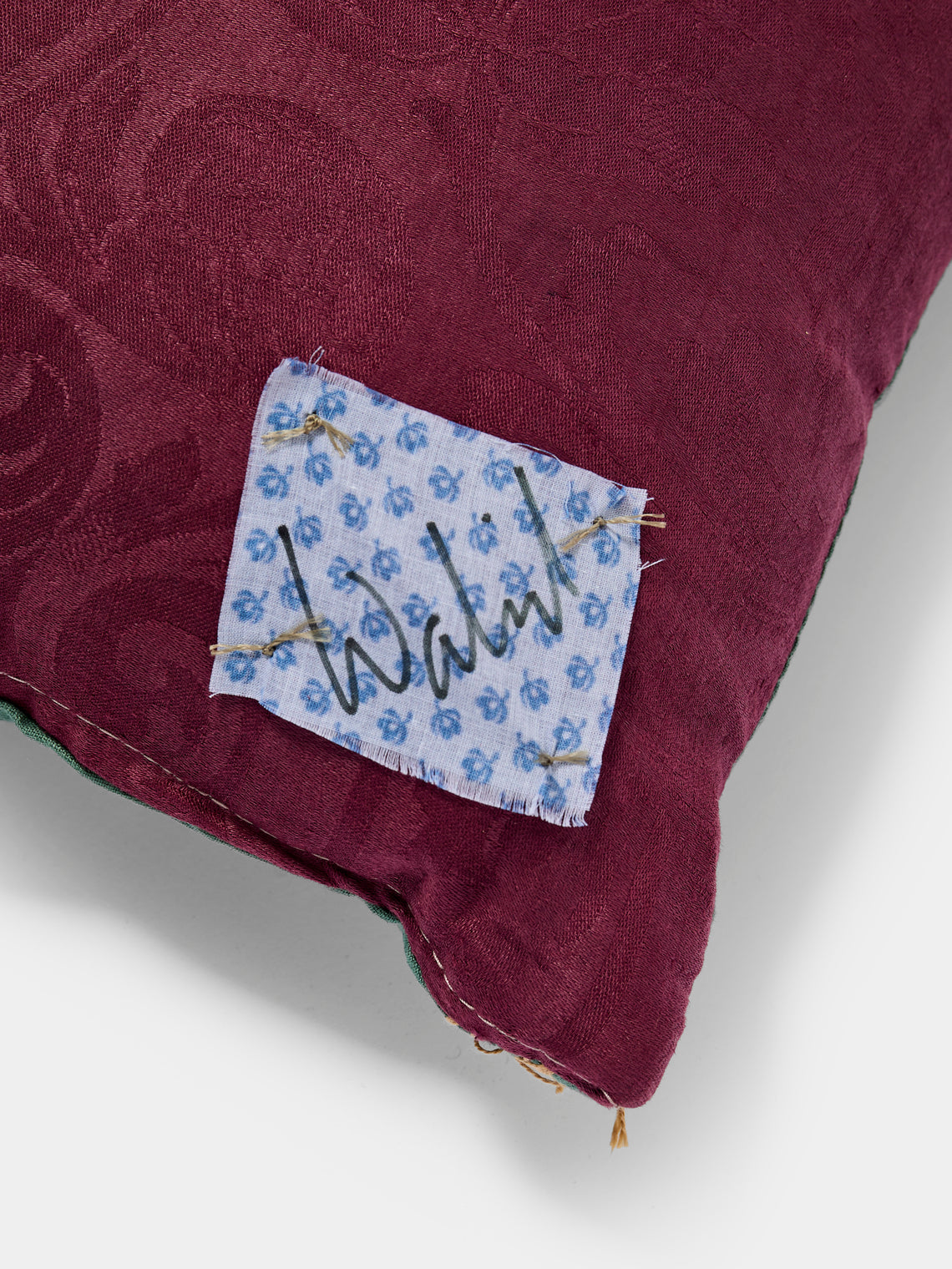 By Walid - 19th-Century Needlepoint Wool and Damask Pillow (19.5in/50cm) - Multiple - ABASK