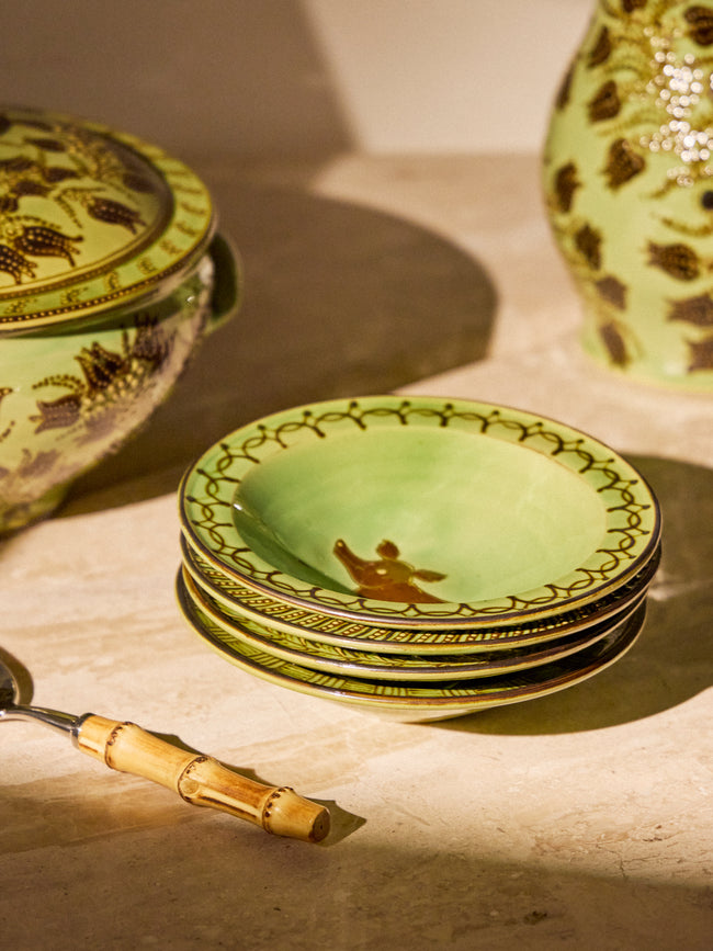 Poterie d’Évires - Animals Hand-Painted Ceramic Breakfast Bowls (Set of 4) - Green - ABASK
