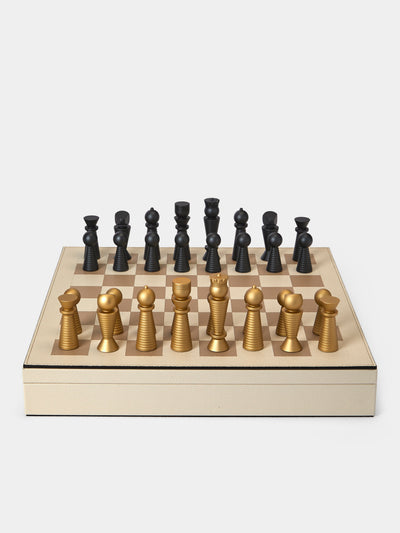 Pinetti - Leather Chess and Checkers Set - Cream - ABASK - 