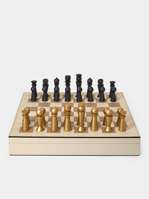 Pinetti - Leather Chess and Checkers Set - Cream - ABASK - 