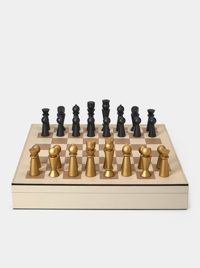 Pinetti - Leather Chess and Checkers Set - Cream - ABASK - 