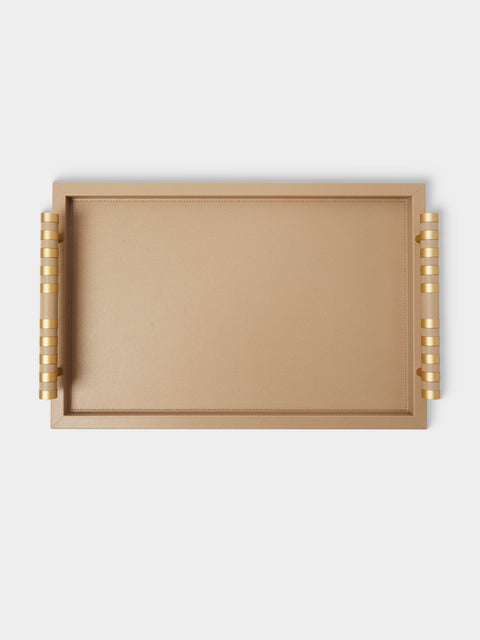 Pinetti - Saturno Leather Tray (12in/30cm) - Taupe - ABASK - 
