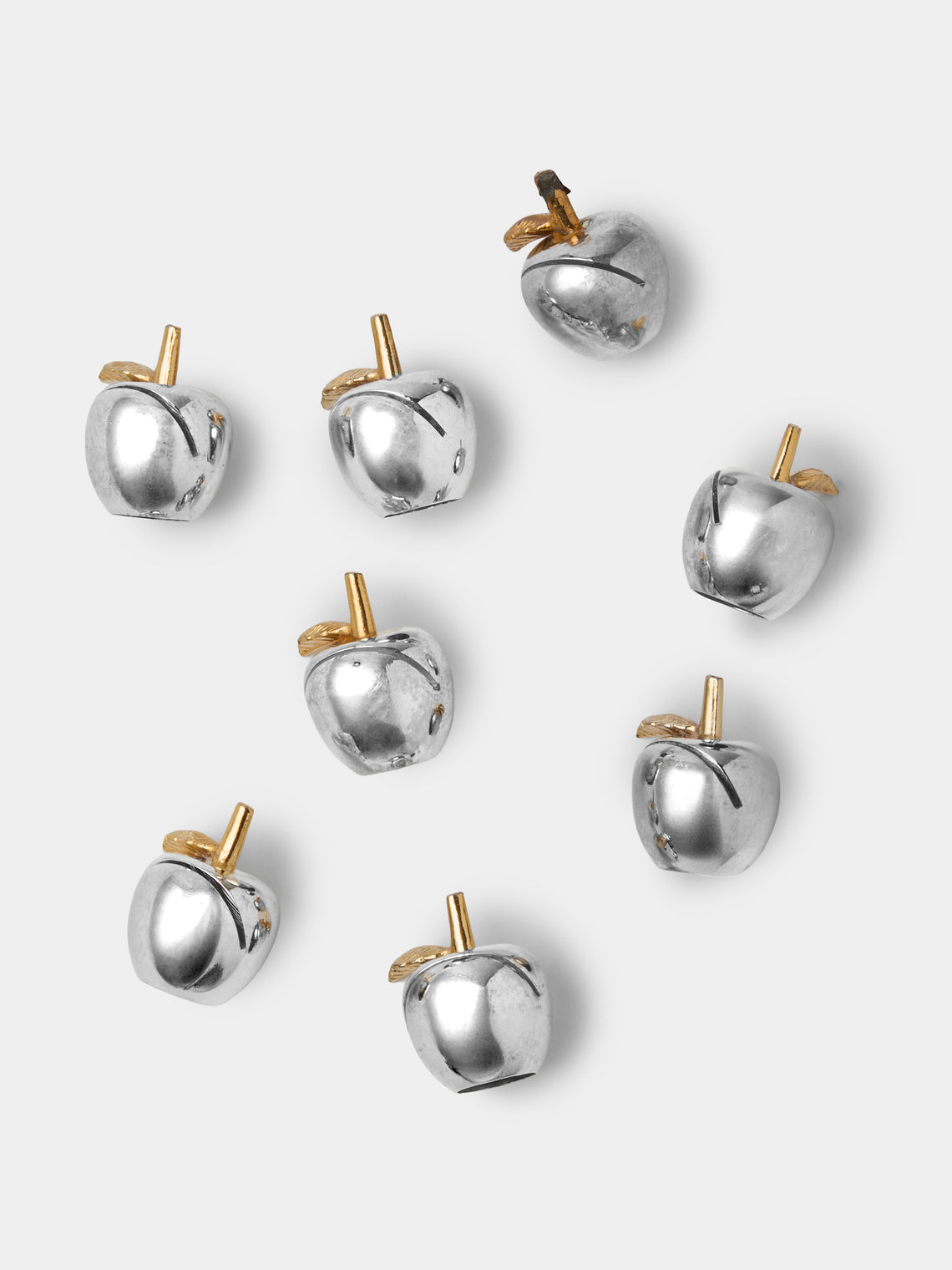 Antique and Vintage - Mid-Century Silver-Plated and Brass Apple Place Card Holders (Set of 8) - Silver - ABASK
