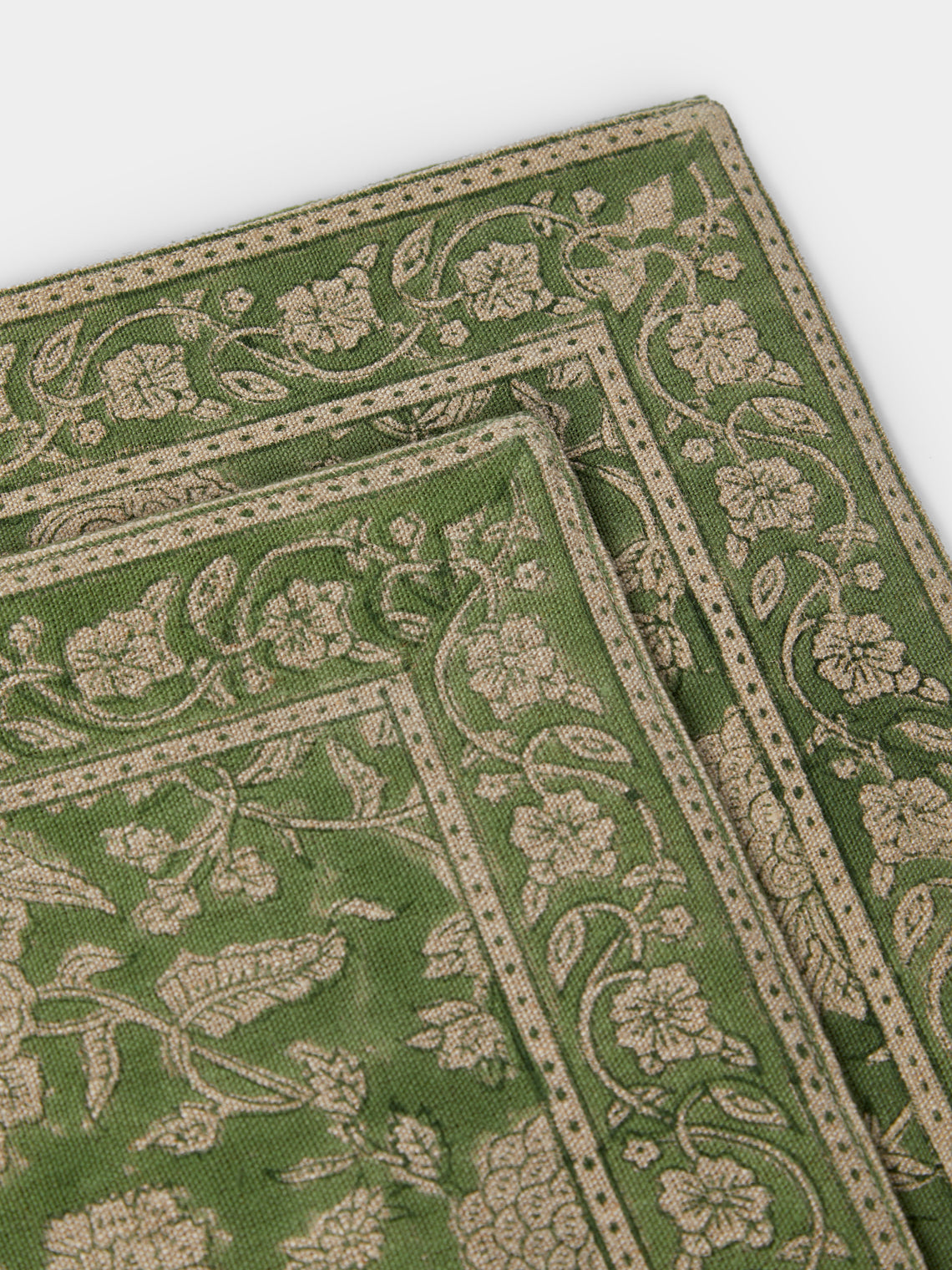 Chamois - | Set of 2 | Indian Rose Block-Printed Linen Placemats - Green - ABASK