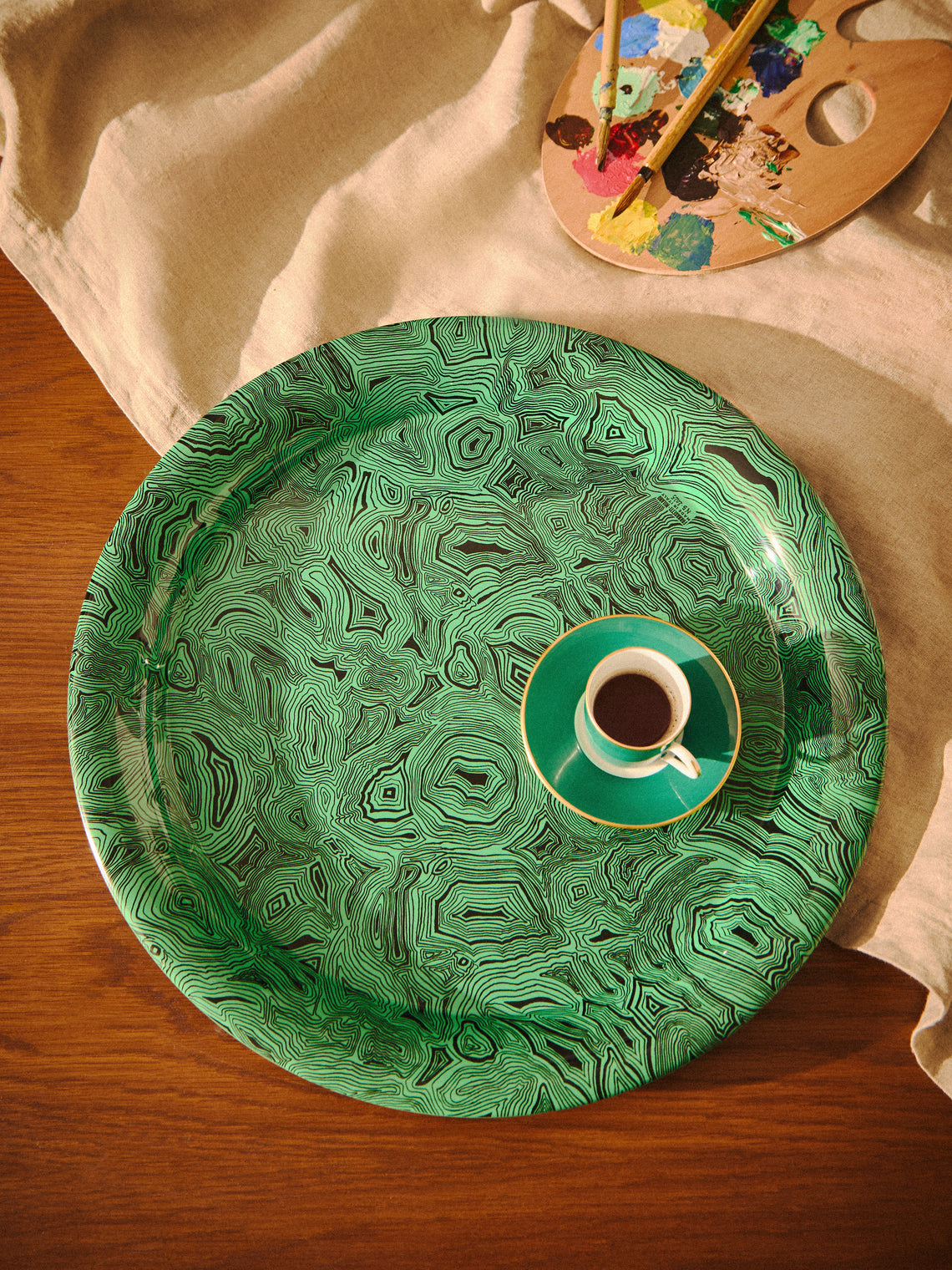 Fornasetti - Serratura su Malachite Iron Tray (15.5in/40cm) - Green - ABASK