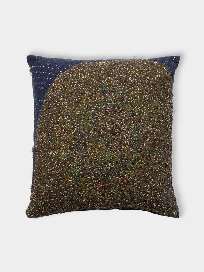 By Walid - Vintage Needlepoint Wool and Damask Cushion (21.5in/45cm) - Green - ABASK - 