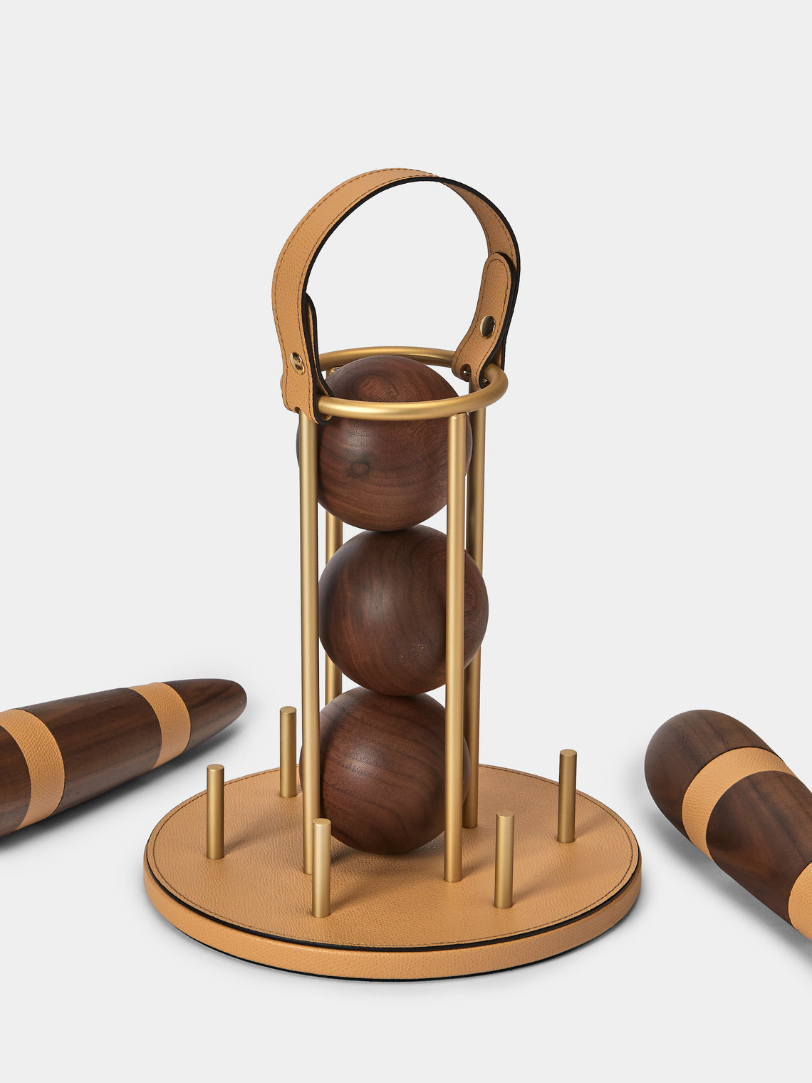 Pinetti - Leather and Walnut Bowling Set - Beige - ABASK