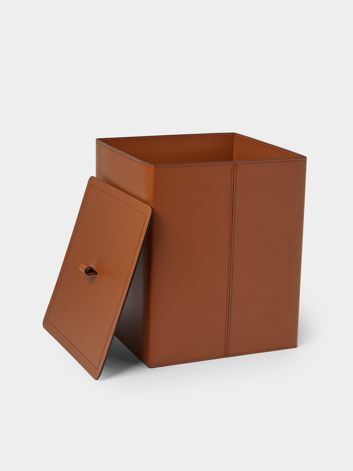 RUDI - Bino Leather Square Lidded Wastepaper Bin - Tan - ABASK