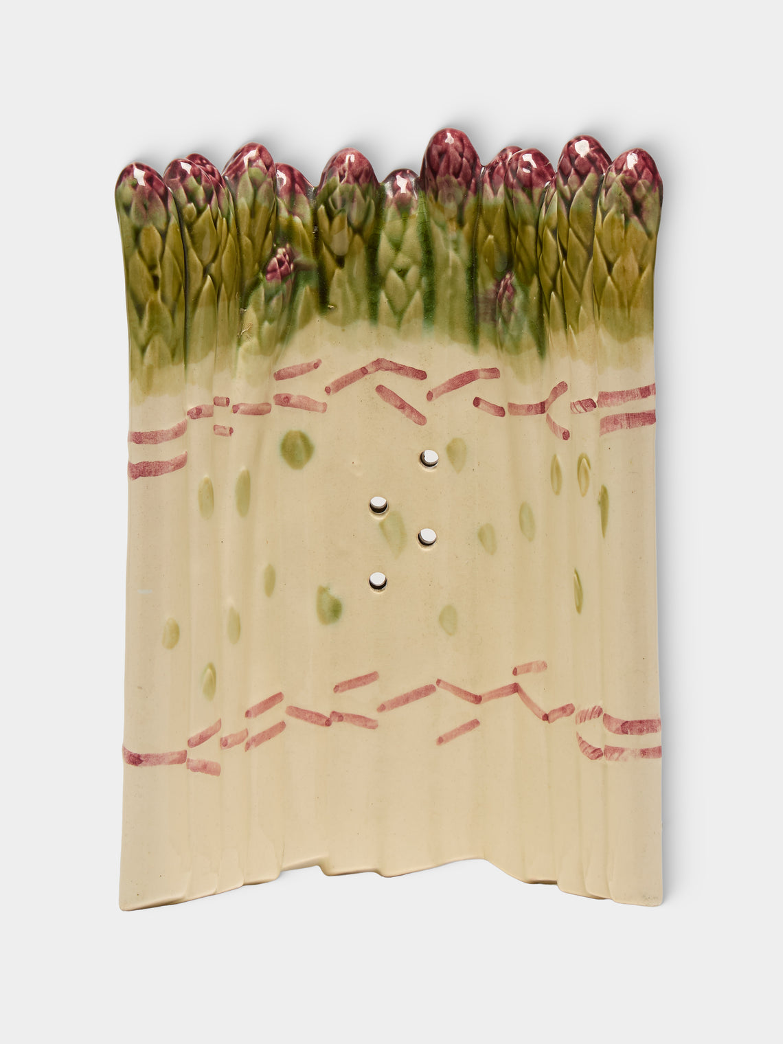 Antique and Vintage - Mid-Century Majolica Ceramic Asparagus Tray (10in/26cm) - White - ABASK