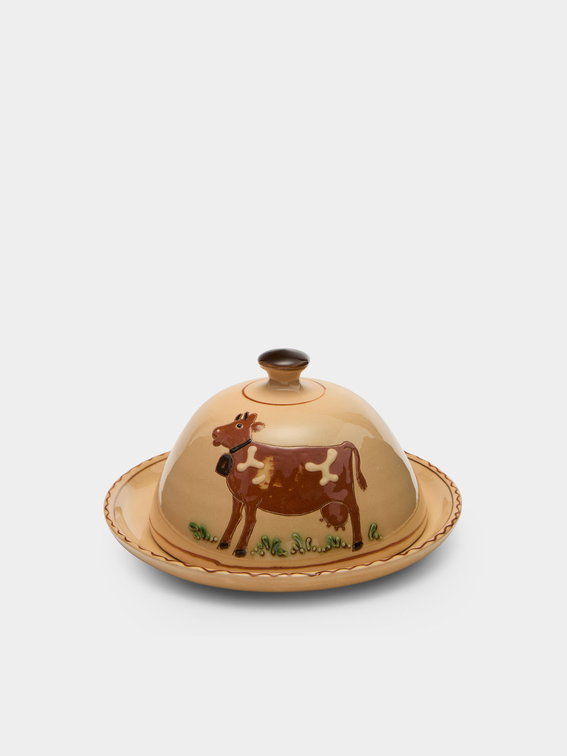 Poterie d’Évires - Cows Hand-Painted Ceramic Large Lidded Butter Dish - Cream - ABASK - 