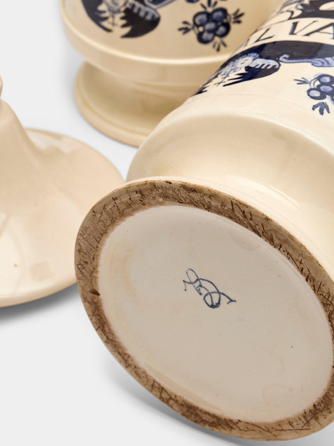 Antique and Vintage - 1940s Italian Ceramic Apothecary Jars (Set of 2) - Blue - ABASK