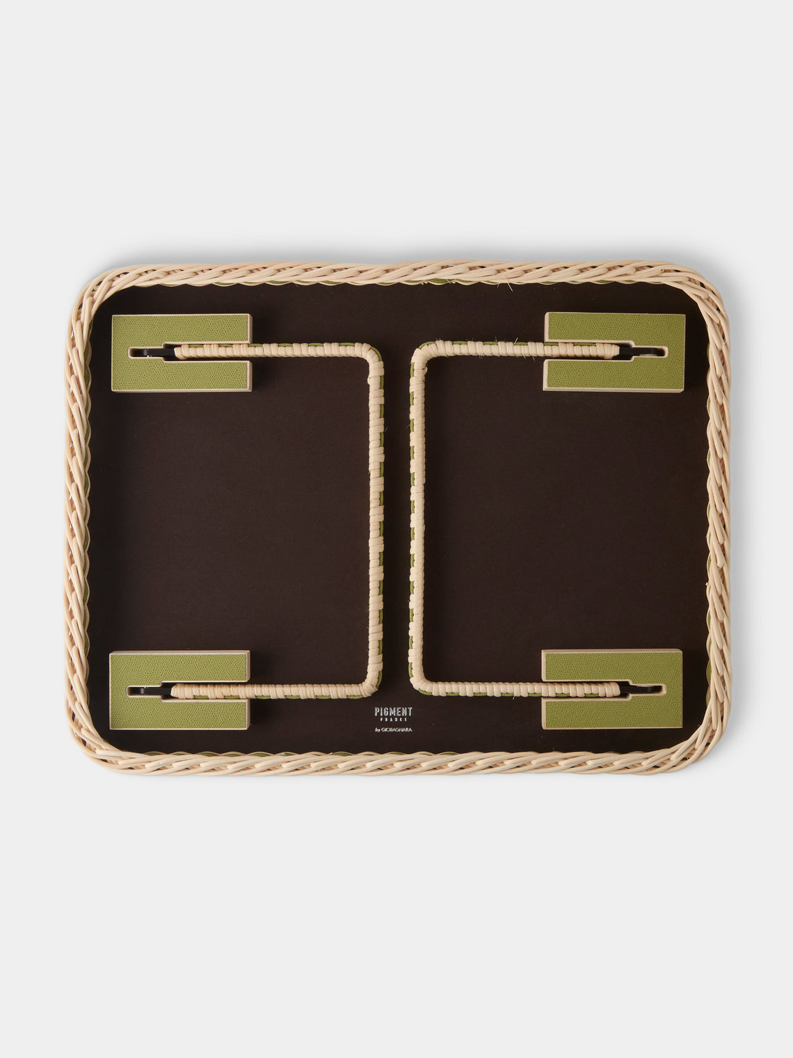 Pigment France - Reims Leather and Rattan Bed Tray (21in/54cm) - Green - ABASK