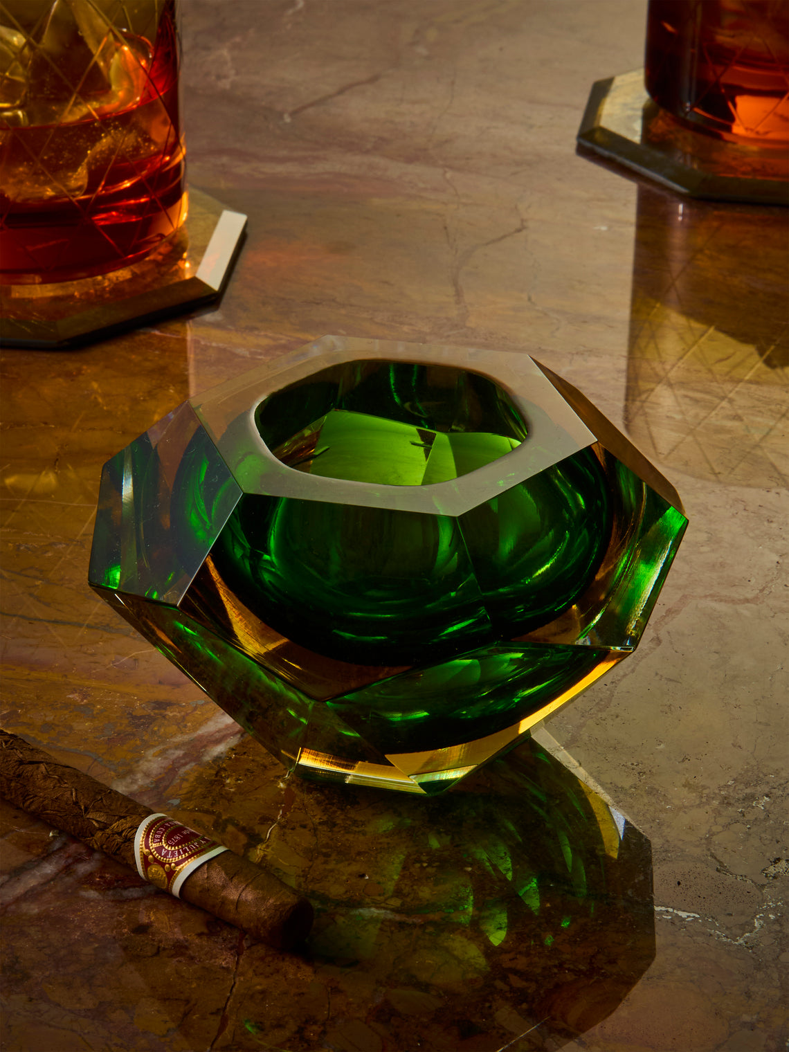 Antique and Vintage - 1970s Murano Glass Ashtray - Green - ABASK