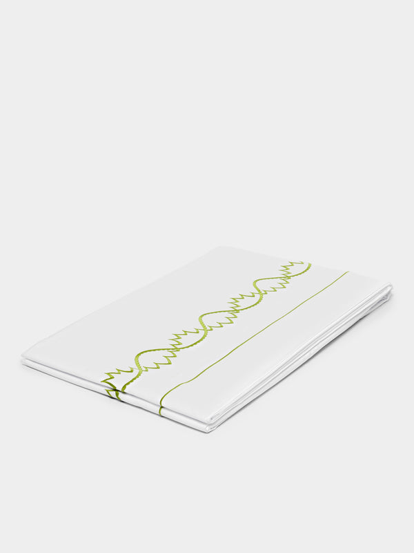 Loretta Caponi - Art Decò Hand-Embroidered Cotton King-Size Top Sheet - White - ABASK