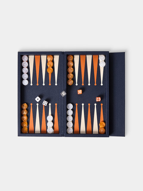 Belotier - Leather Booklet Backgammon Set - Navy - ABASK