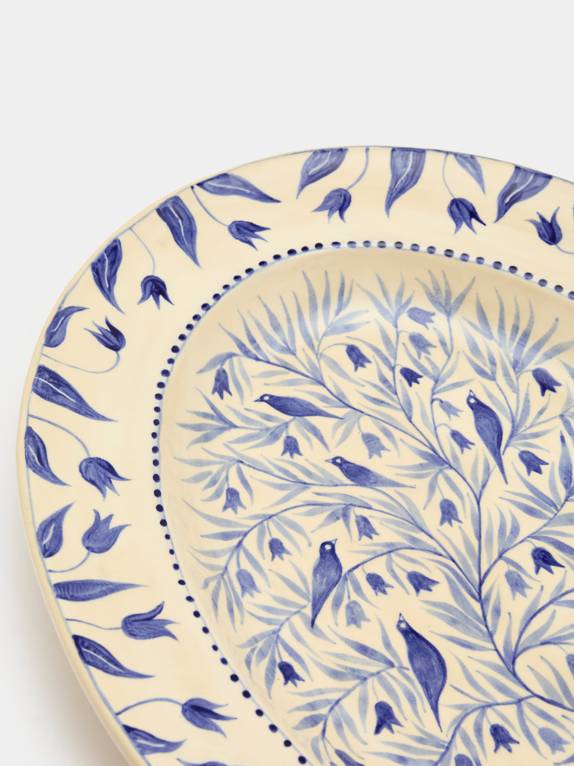 Rosanna Corfe - Birds and Bluebells Hand-Painted Ceramic Oval Platter - Cream - ABASK