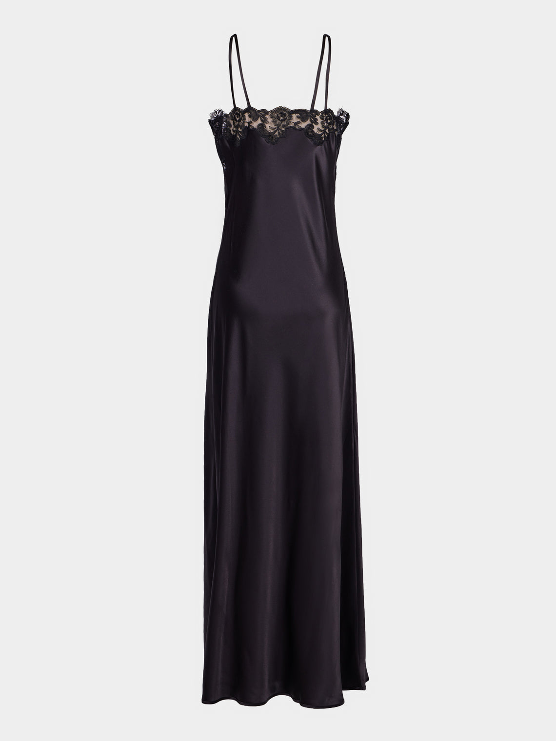 Loretta Caponi - Giadeite Silk and Lace Long Dress - Black - ABASK